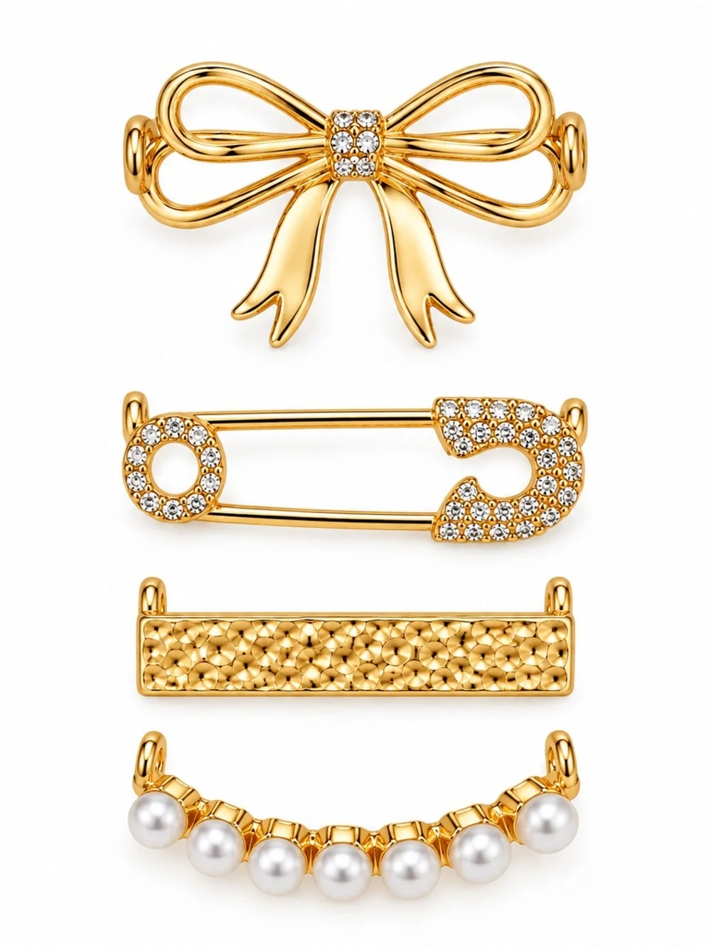NEW - Be Charming 4PC Gold Shoe Charms Bow Safety Pin Pearls Rhinestones